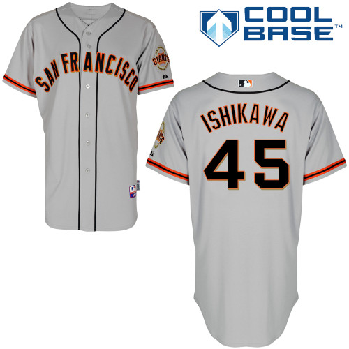 Travis Ishikawa #45 MLB Jersey-San Francisco Giants Men's Authentic Road 1 Gray Cool Base Baseball Jersey